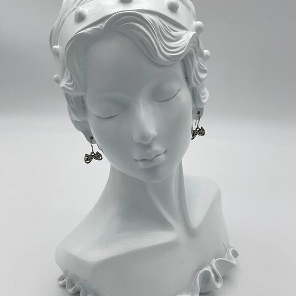 Vintage Silver Tone Theatre or Mardi Gras Comedy-Tragedy Mask Dangling Earrings - Picture 3 of 4